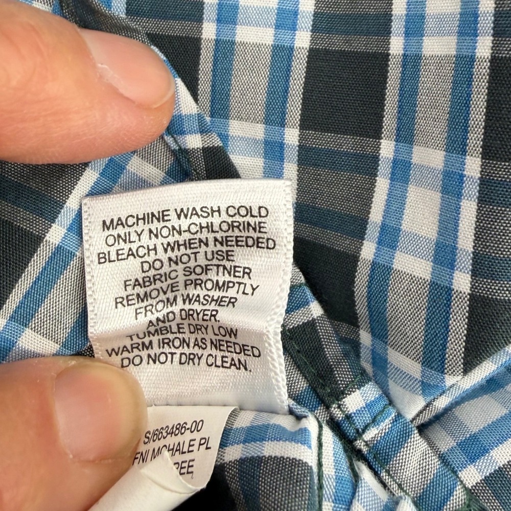 Banana Republic Mens Tailored‎ Fit Non Iron Plaid Shirt Blue Black L 16-16.5 - Picture 7 of 10